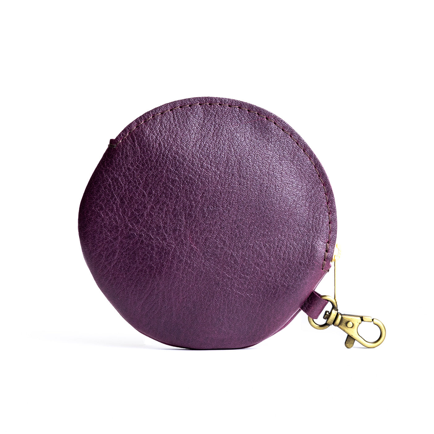 All Color: Plum | Leather flat round keychain pouch