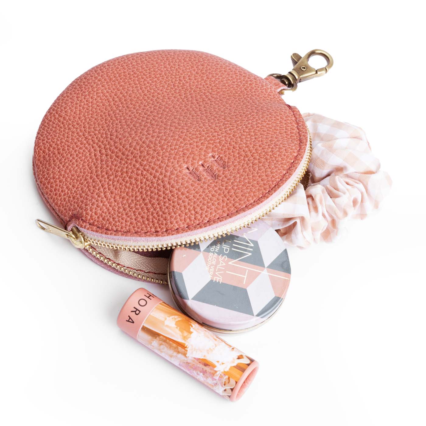 Watermelon | Leather flat round keychain pouch