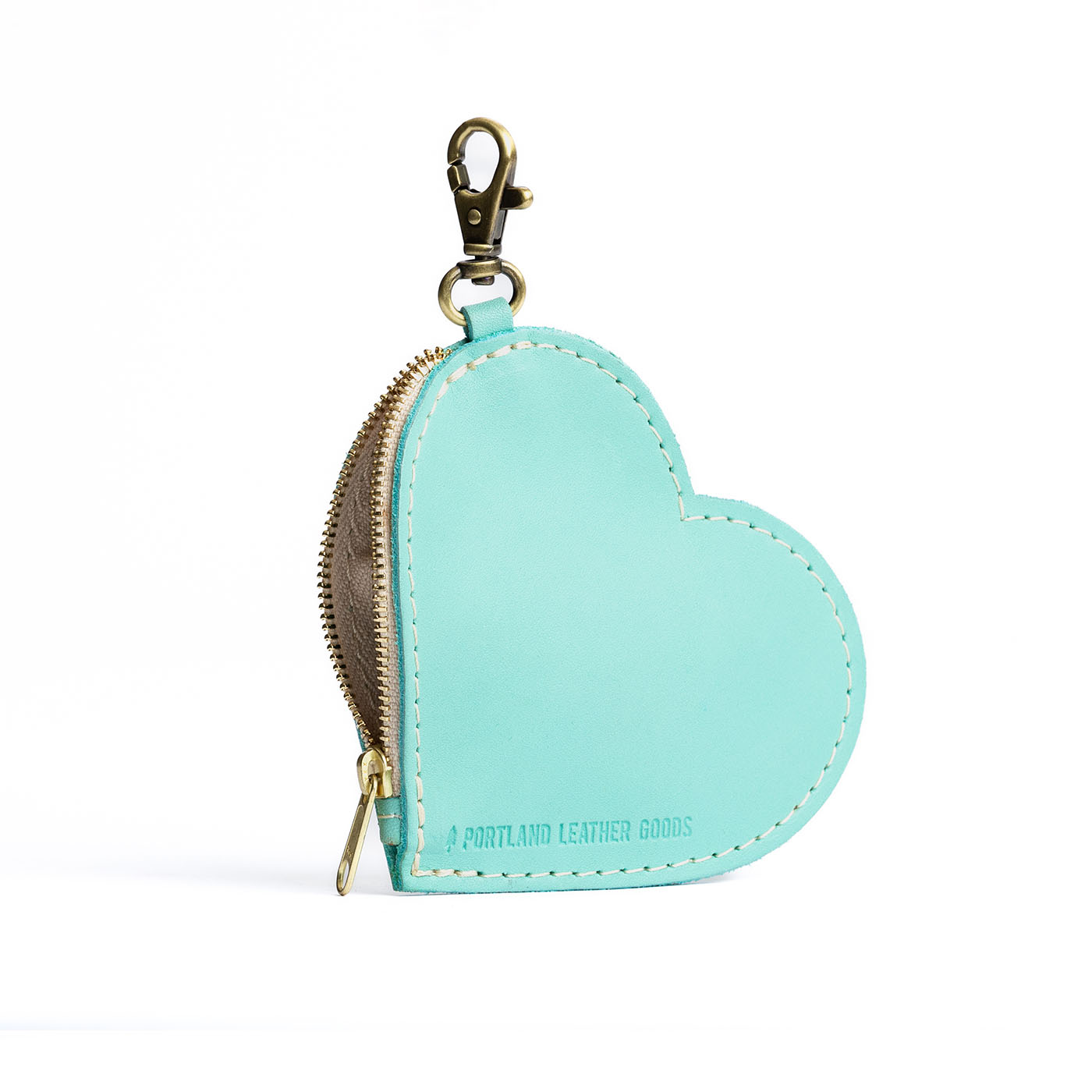 All Color: Mint | top zippered heart shaped pouch with keychain