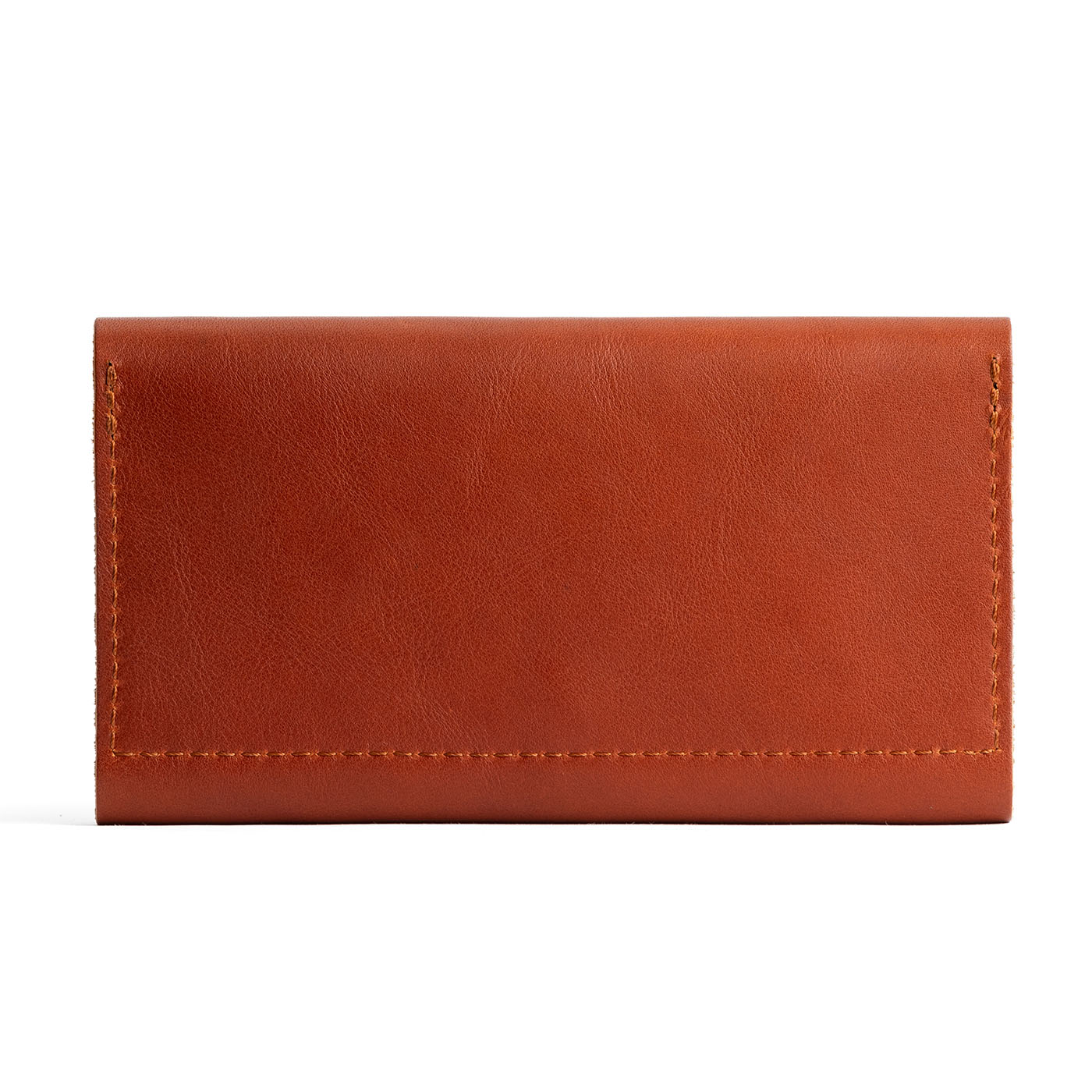 Chestnut | Back of leather wallet with snap closure