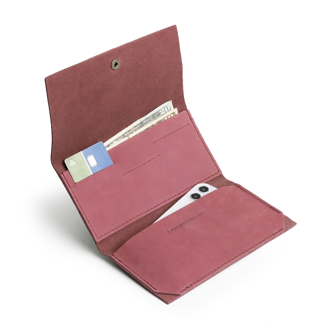 Foxglove | Leather wallet with snap closure open