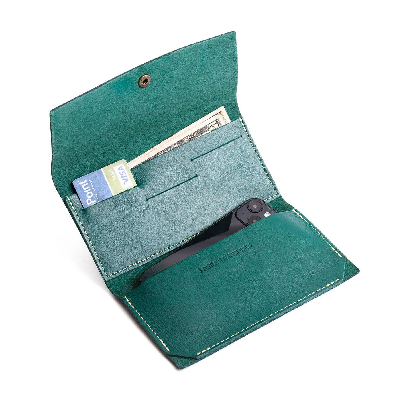 Peacock | Leather wallet with snap closure open