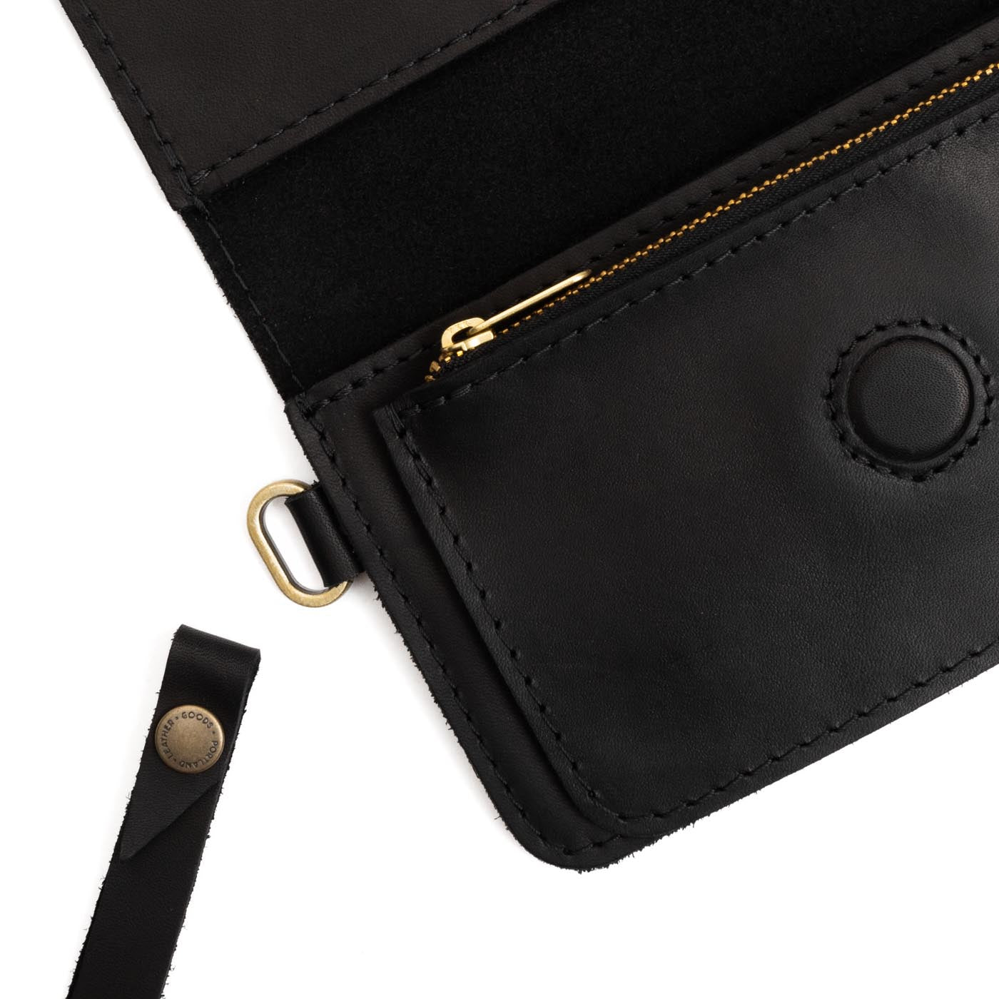 Black | Leather wallet clutch with wristlet and magnetic closure