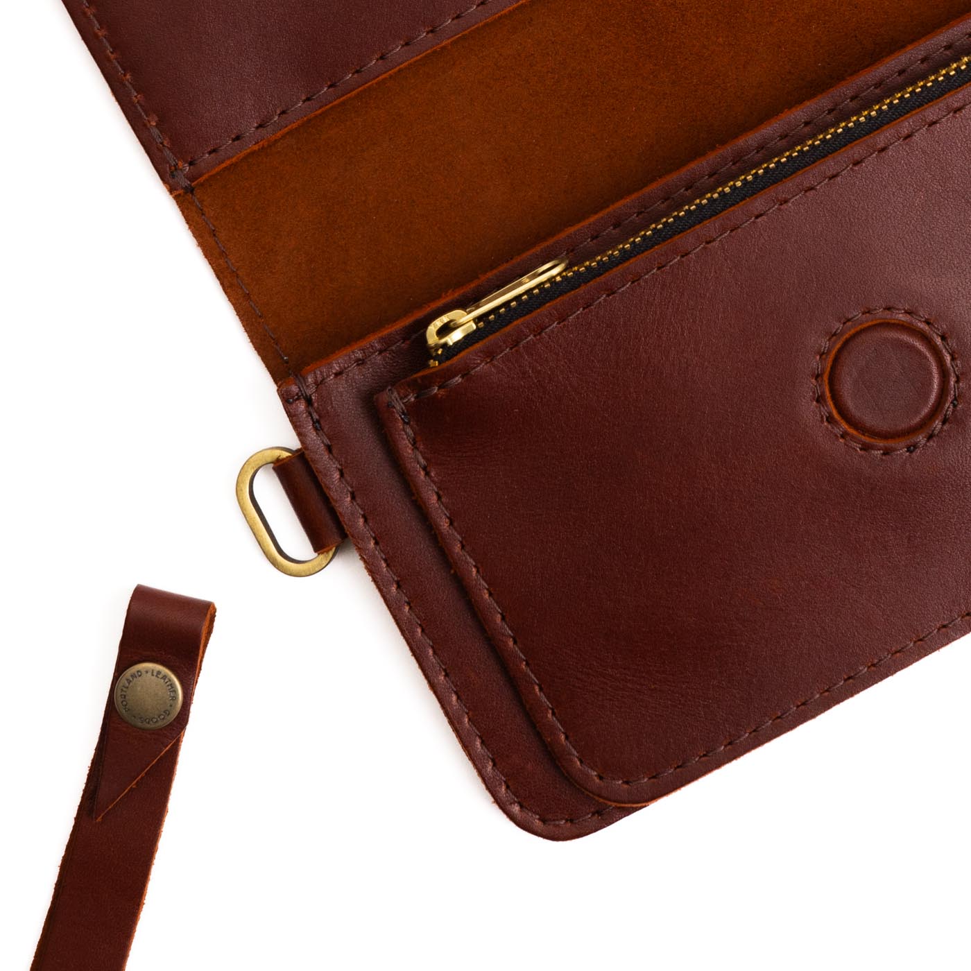 Cognac | Leather wallet clutch with wristlet and magnetic closure