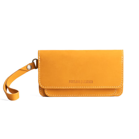 Turmeric | Leather wallet clutch with wristlet and magnetic closure