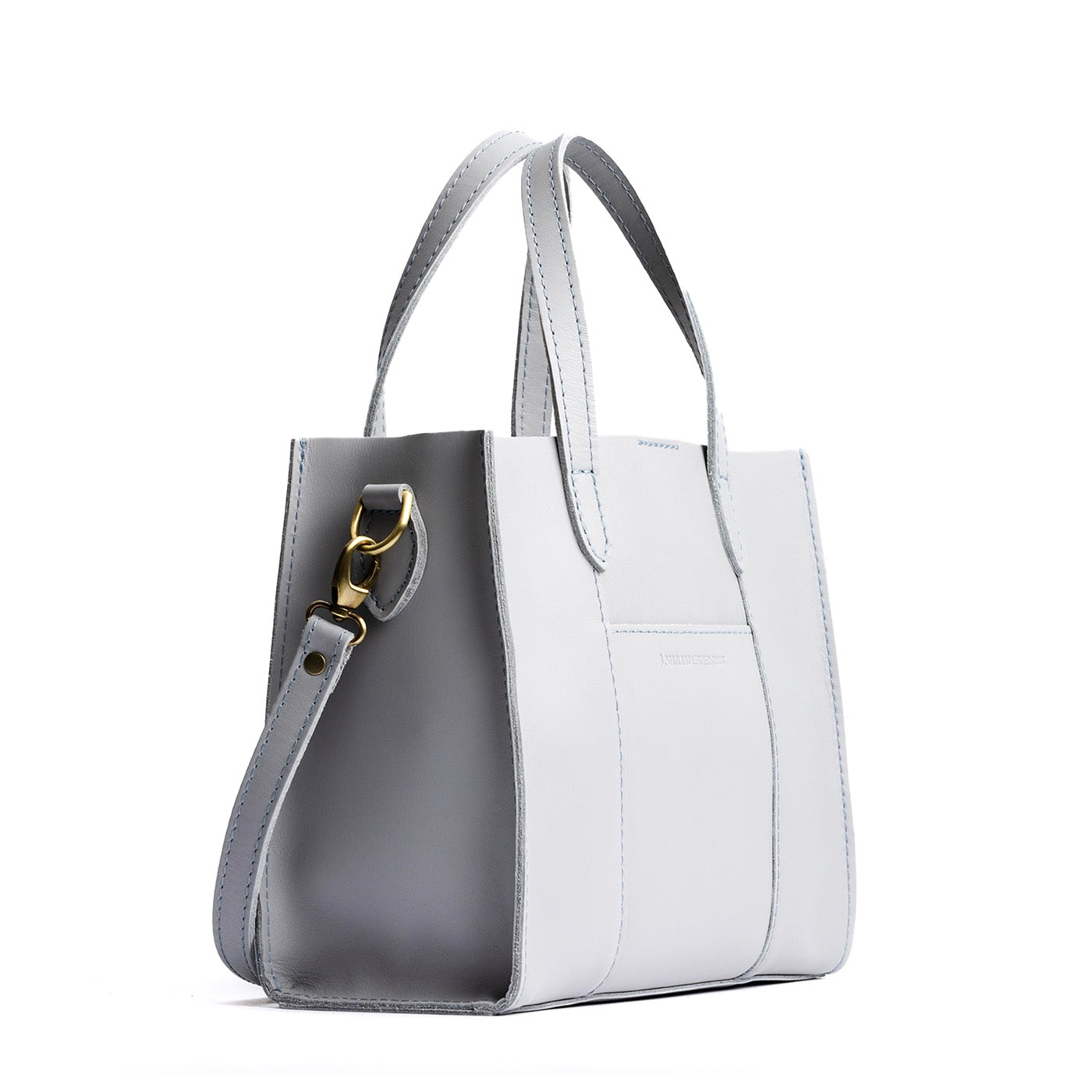 Formal Grey | Structured mid-size tote bag with overlapping panels and crossbody strap