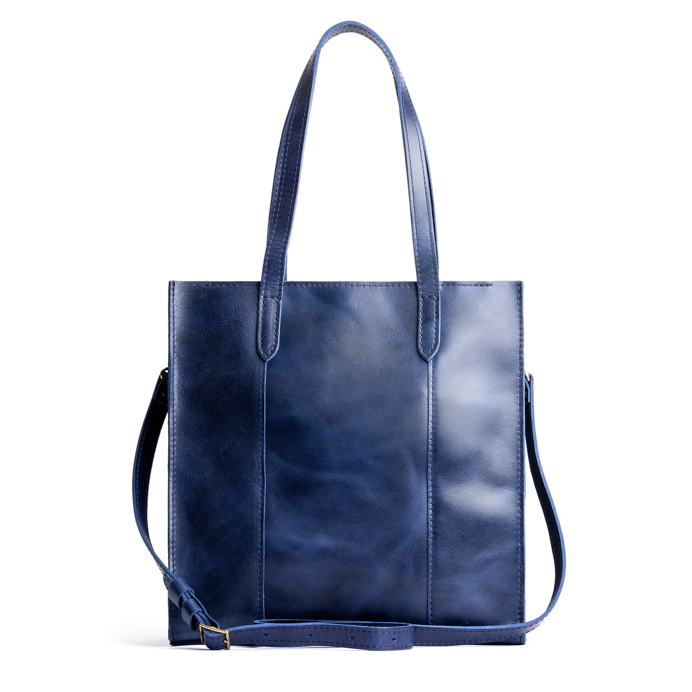 Cowboy Blue North/South | Structured large tote bag with overlapping panels and crossbody strap