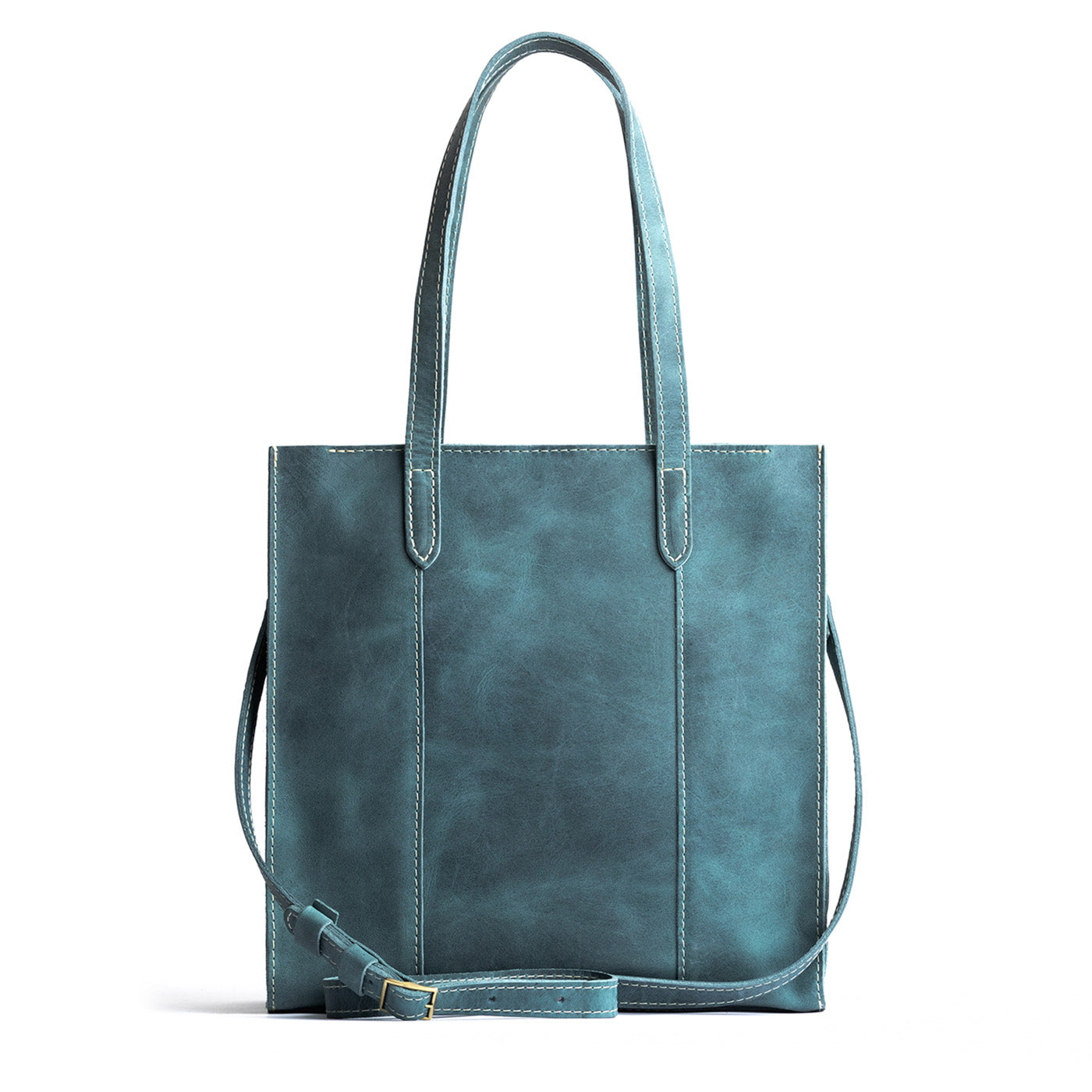  Aqua North/South | Structured large tote bag with overlapping panels and crossbody strap