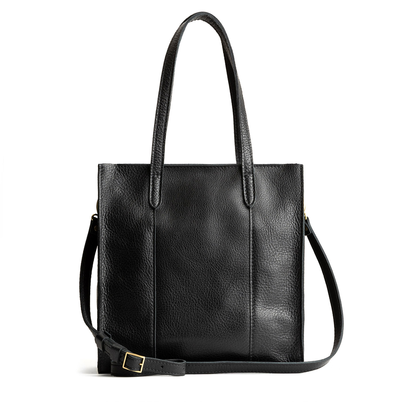  Pebbled--black North/South  | Structured large tote bag with overlapping panels and crossbody strap