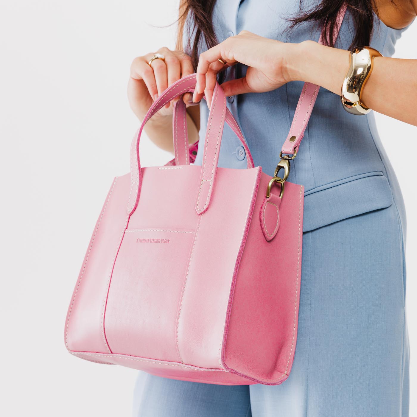 Vintage Pink | Structured mid-size tote bag with overlapping panels and crossbody strap