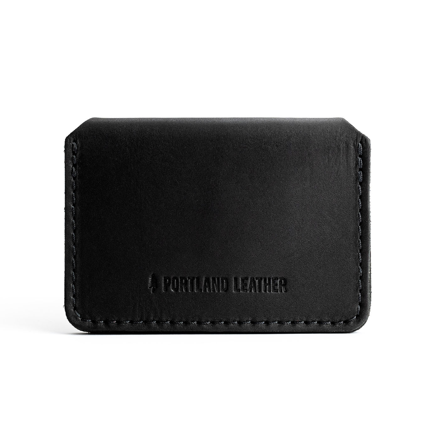 Black | Backside of small leather wallet with debossed PLG logo