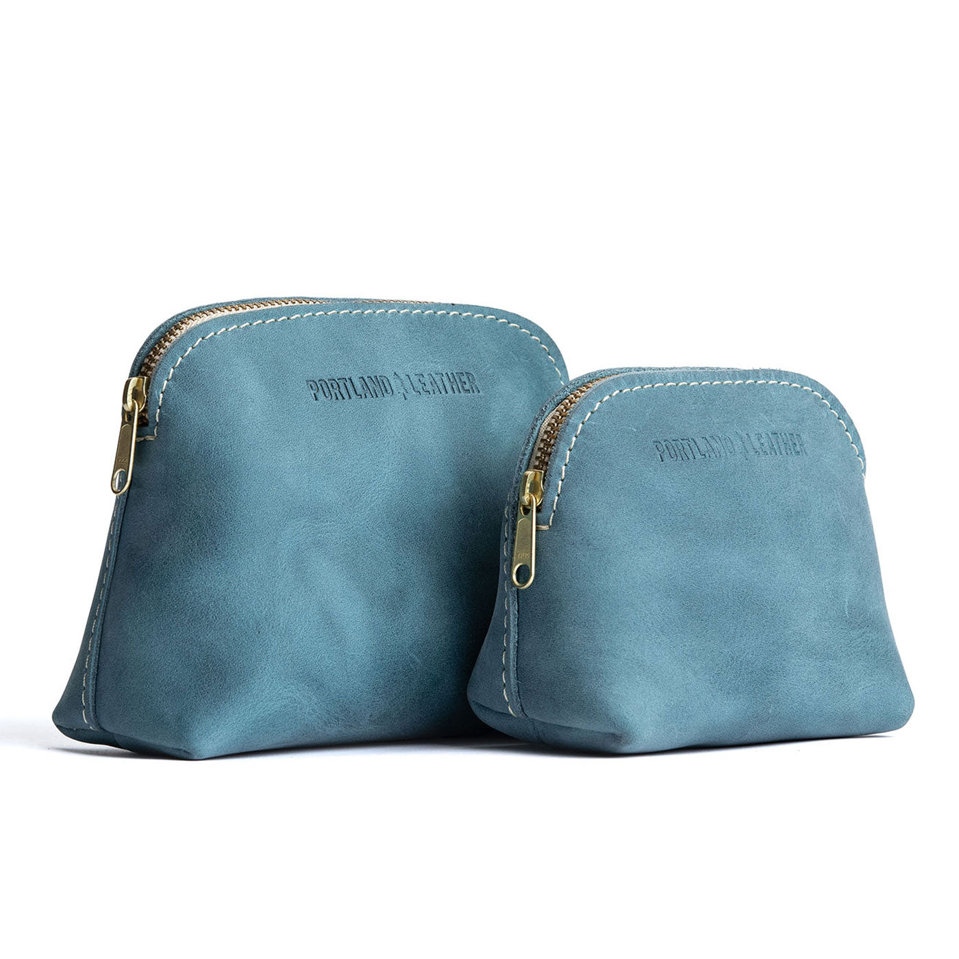 All Color: Aqua | Compact leather pouch with top zipper