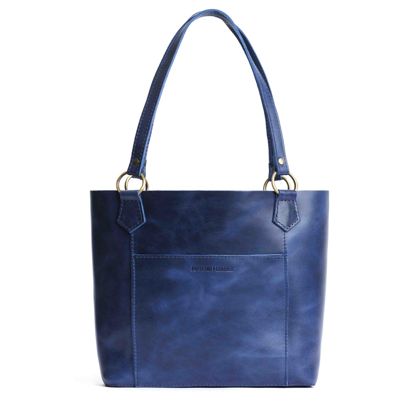 Cowboy Blue | Medium tote bag with antiqued brass toned hardware and front pocket