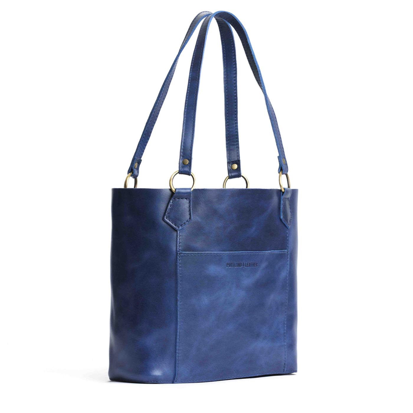 Cowboy Blue | Medium tote bag with antiqued brass toned hardware and front pocket