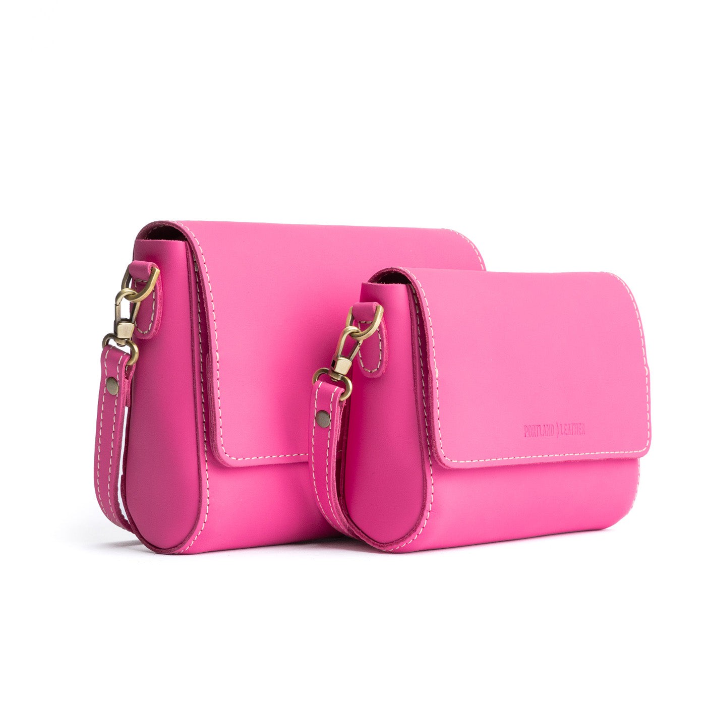 Margot | Side by Side of both sizes of Leather Crossbody Bag with Magnetic Messenger Bag Closure