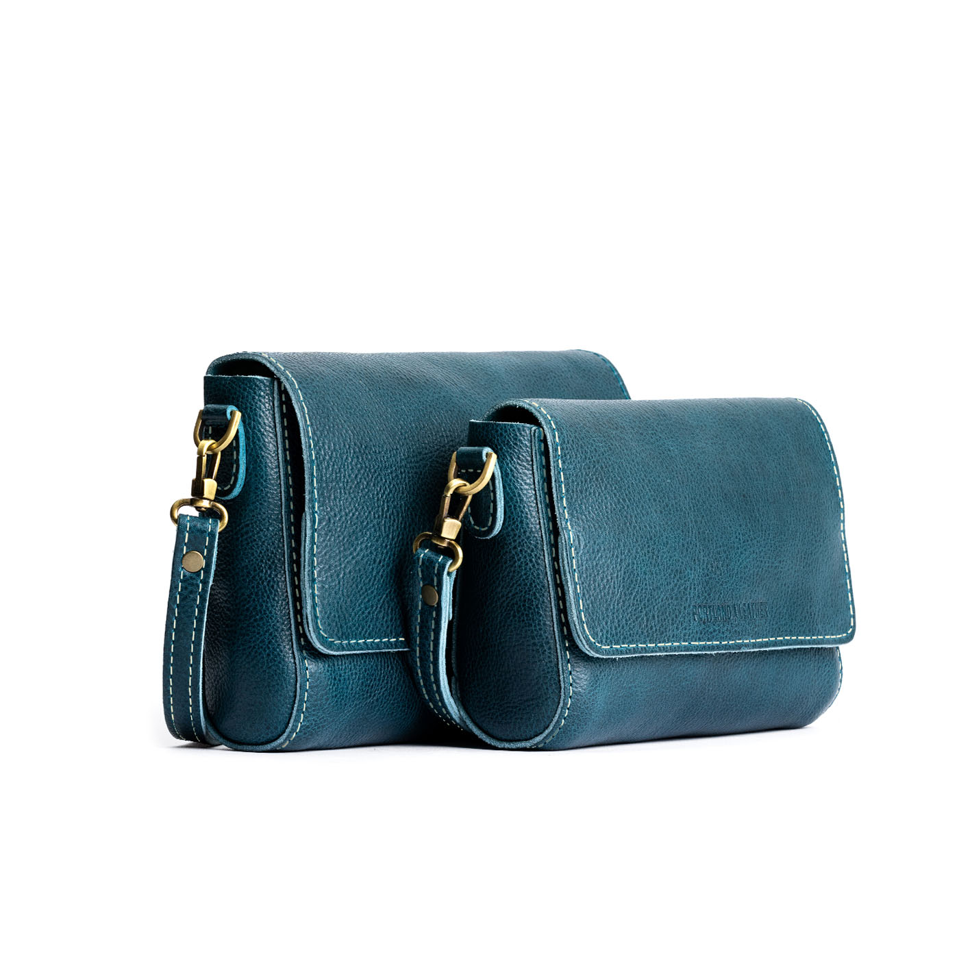 Lagoon | Side by Side of both sizes of Leather Crossbody Bag with Magnetic Messenger Bag Closure