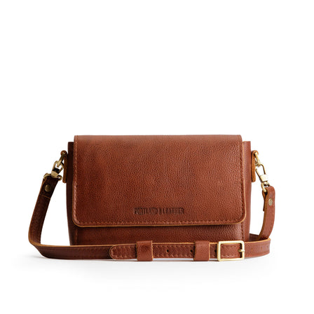 Nutmeg*Medium  | Leather Crossbody Bag with Magnetic Messenger Bag Closure