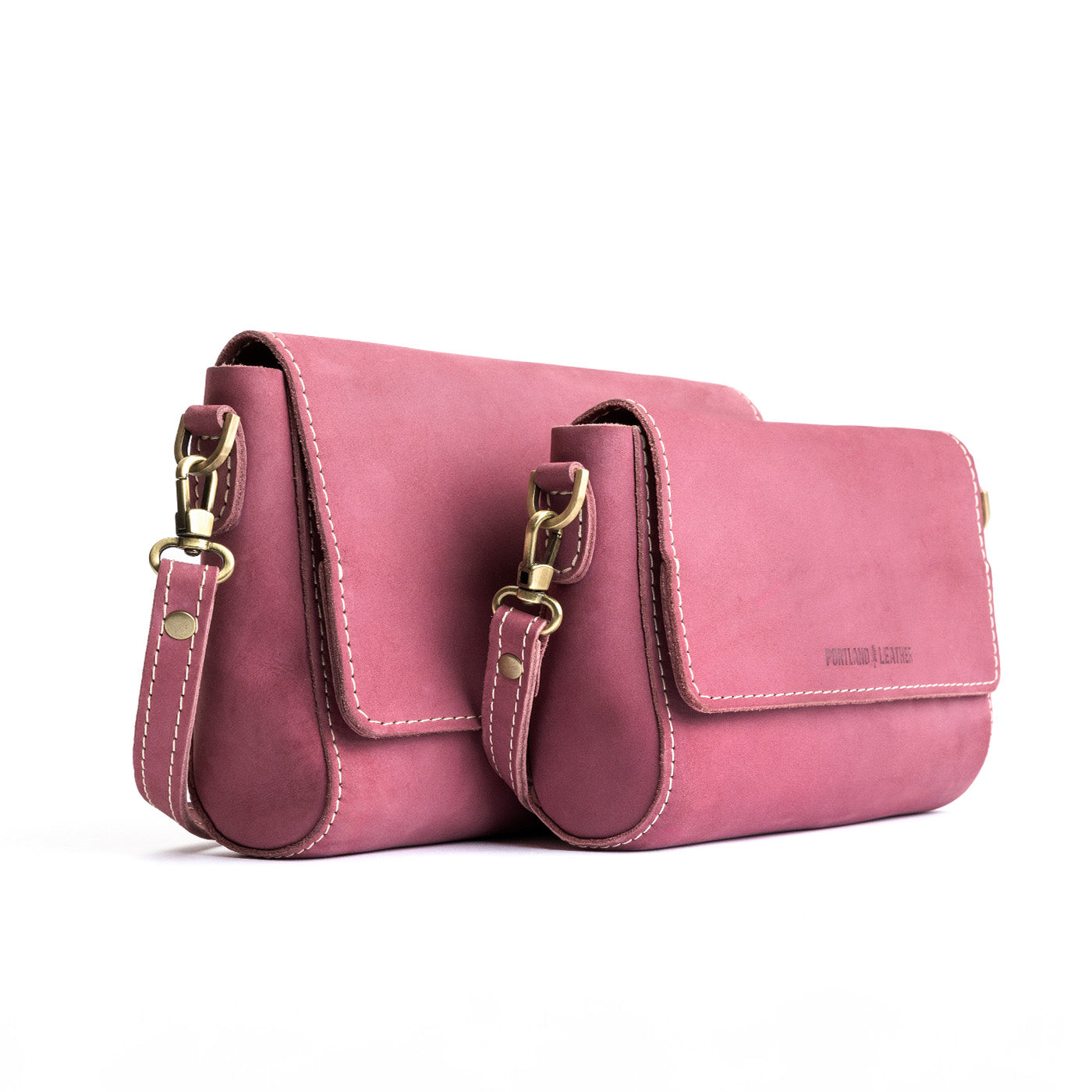 Foxglove | Side by Side of both sizes of Leather Crossbody Bag with Magnetic Messenger Bag Closure