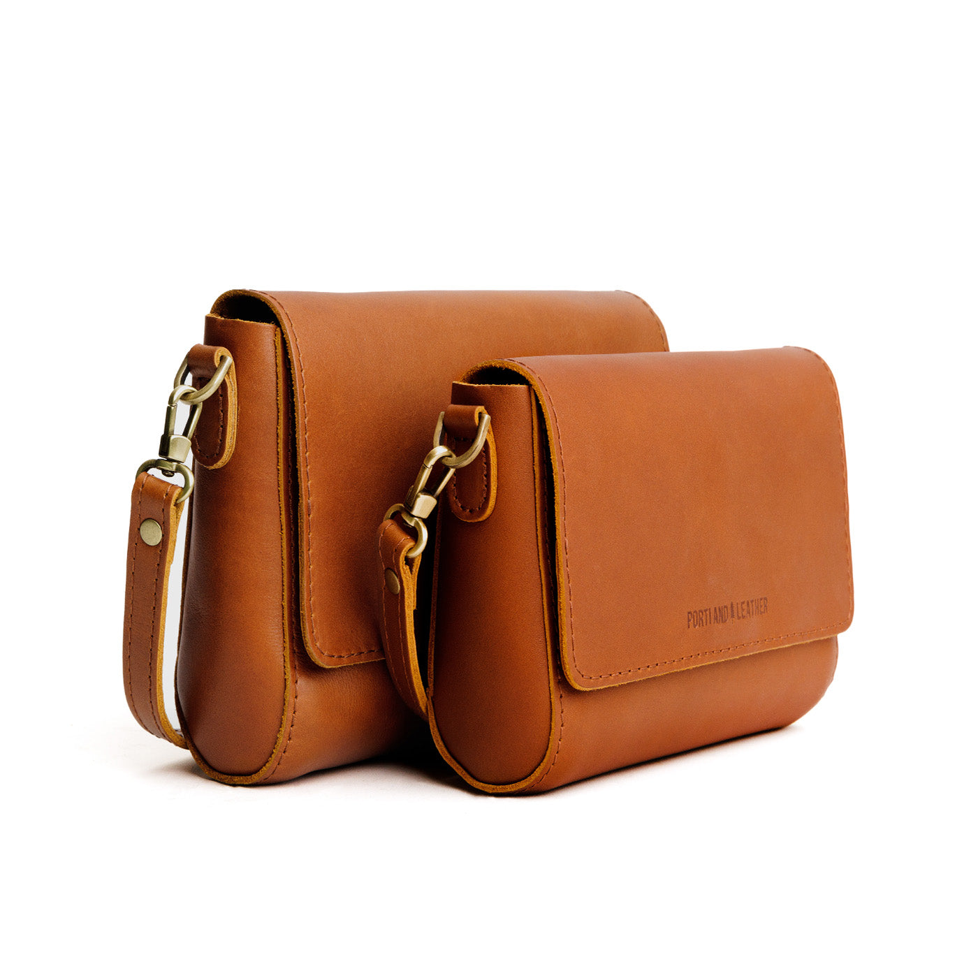 Honey | Side by Side of both sizes of Leather Crossbody Bag with Magnetic Messenger Bag Closure