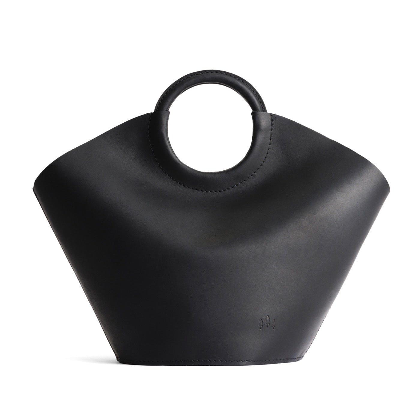 Black*Large | Structured leather hand bag with circular handles