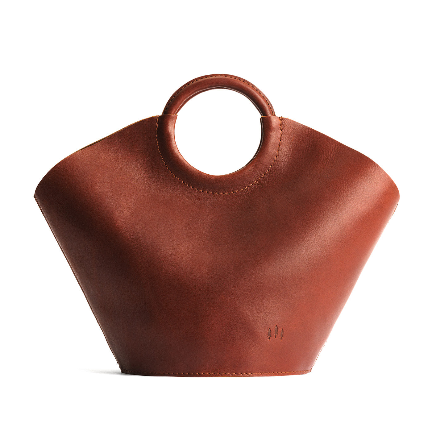 Chestnut*Large | Structured leather hand bag with circular handles