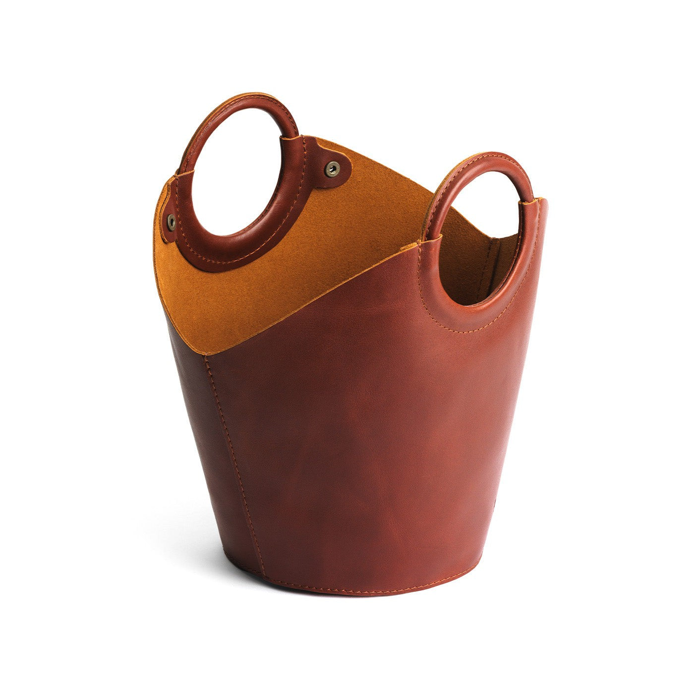 Chestnut*Large | Structured leather hand bag with circular handles