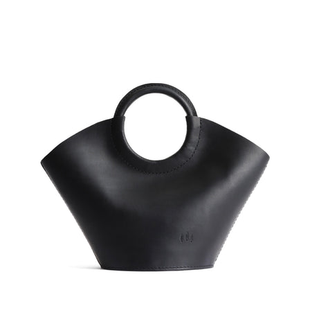 Black*Large | Structured leather hand bag with circular handles