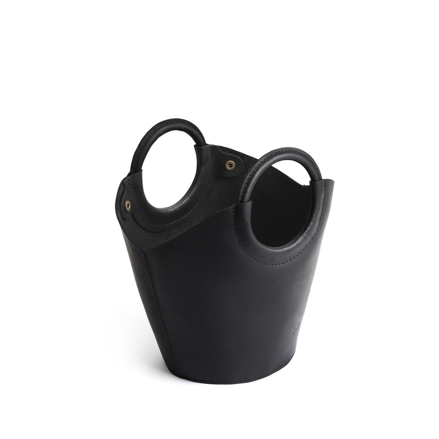 Black Small | Structured leather hand bag with circular handles