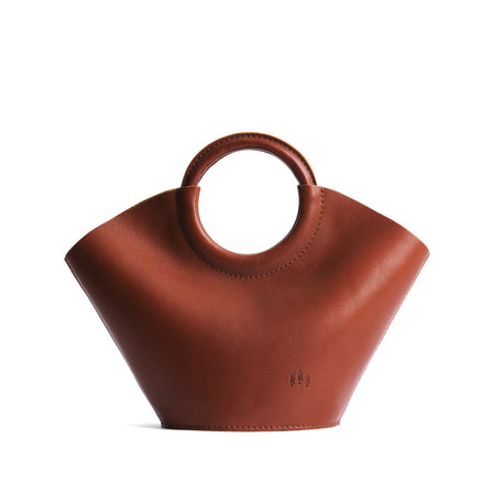 Chestnut*Large | Structured leather hand bag with circular handles