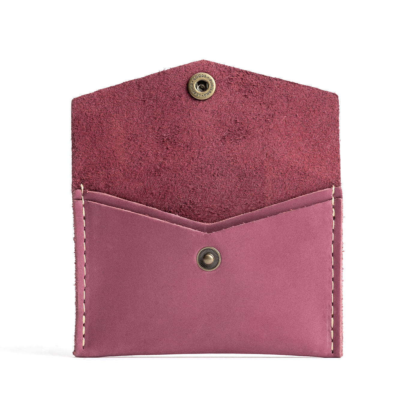 Foxglove | Small leather card wallet with snap closure open