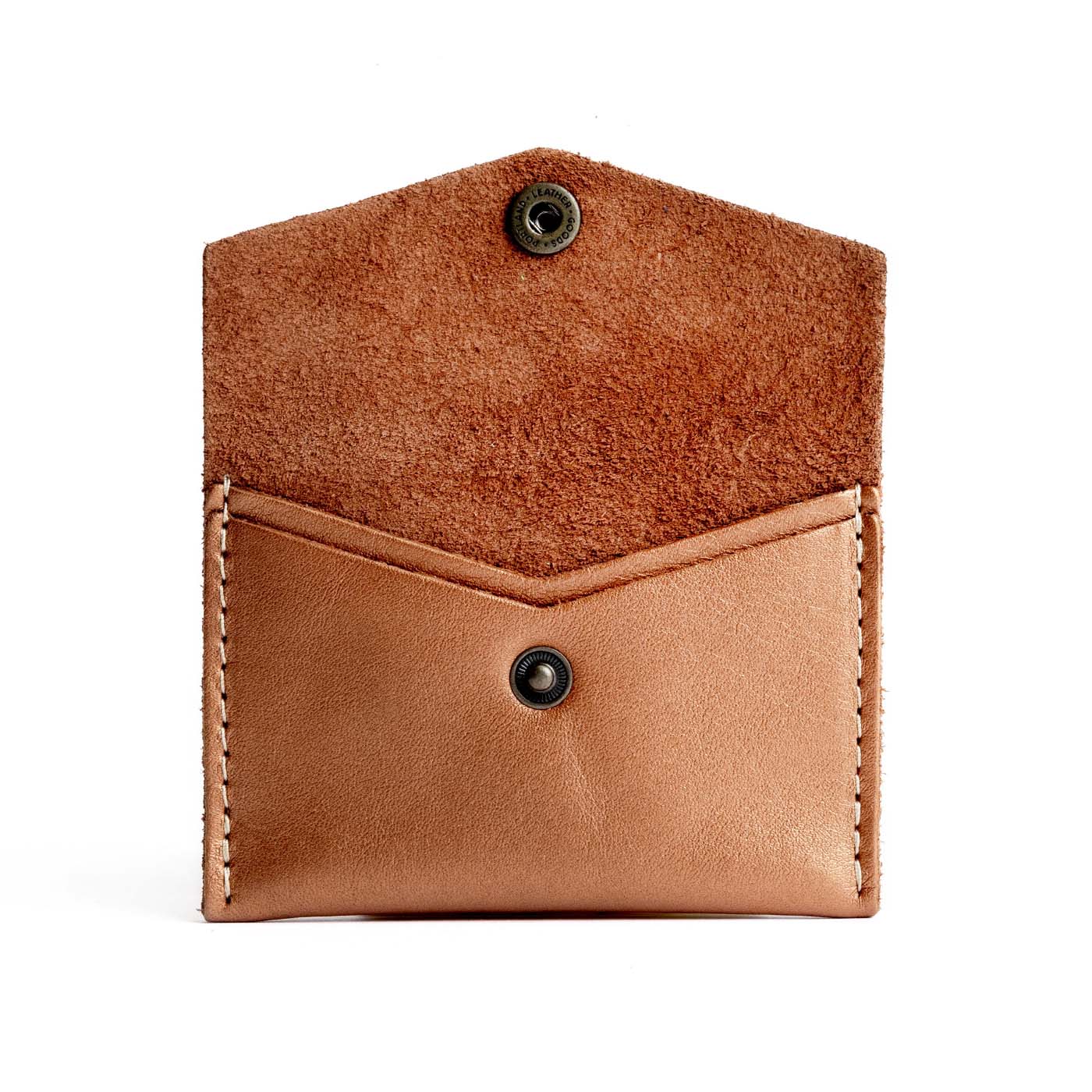 Hava | Small leather card wallet with snap closure open