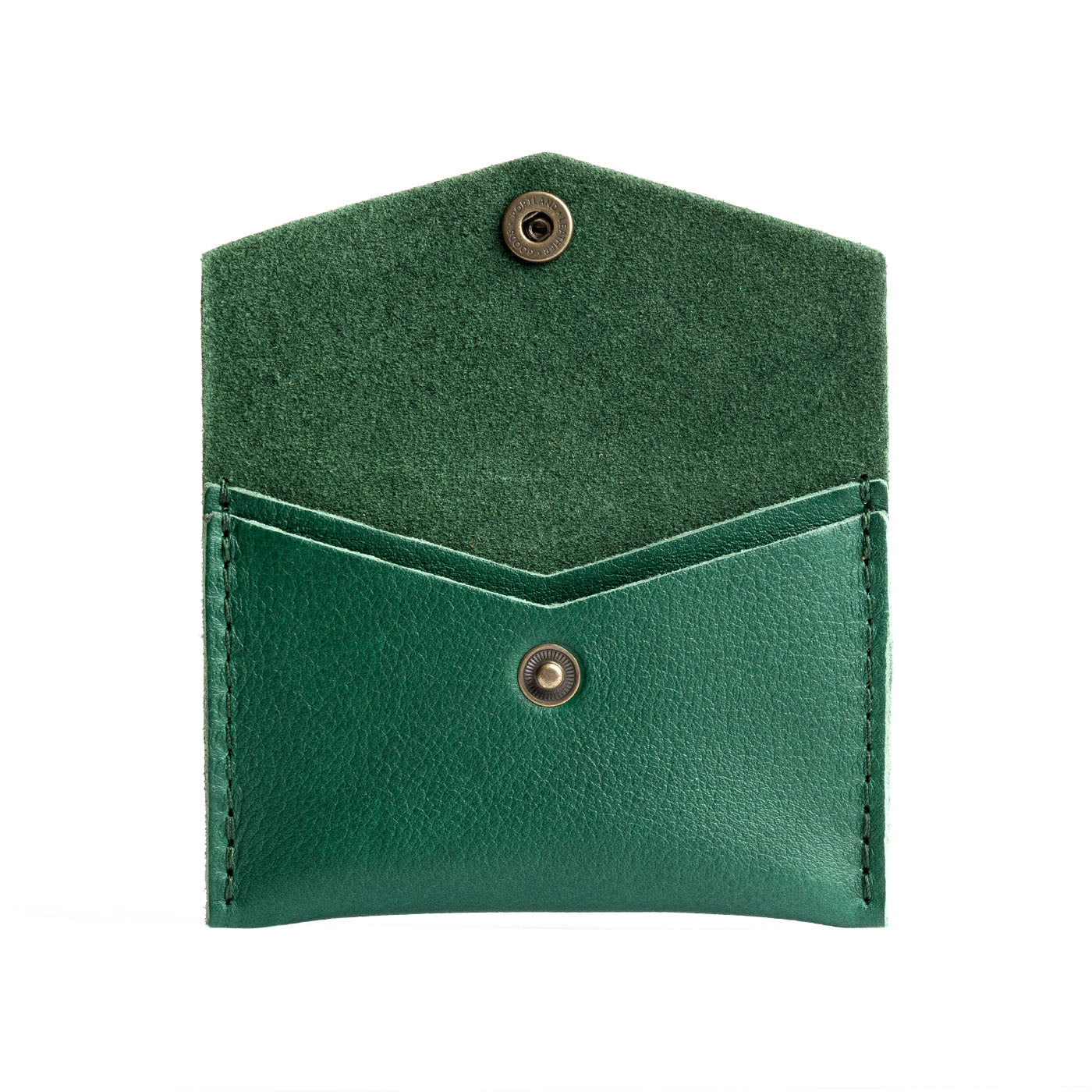 Bacalar | Small leather envelope card wallet with snap closure open