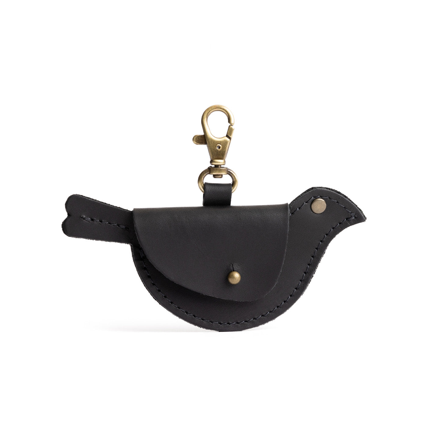 Black | Bird shaped pouch with button closure and lobster clasp