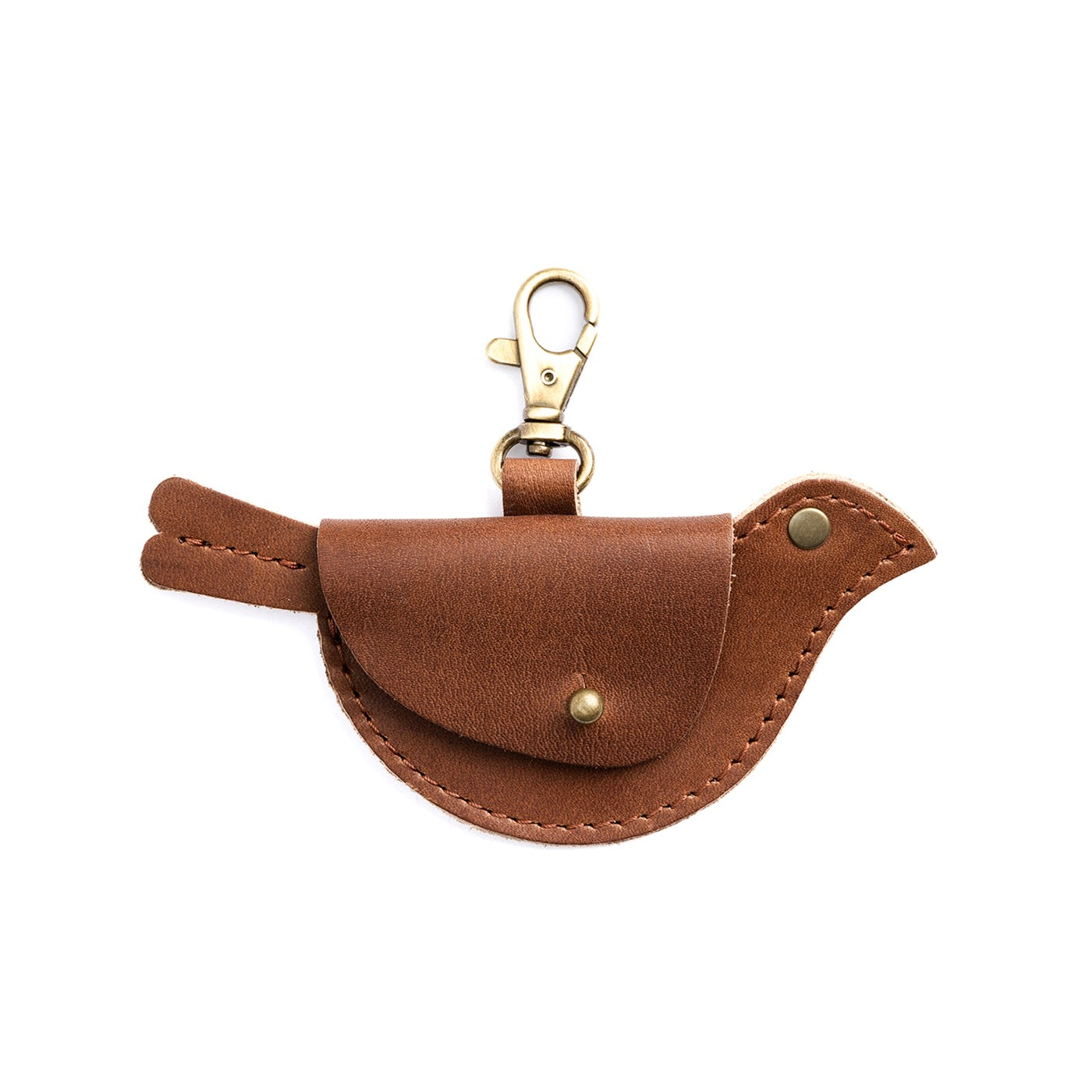 English Tan | Bird shaped pouch with button closure and lobster clasp