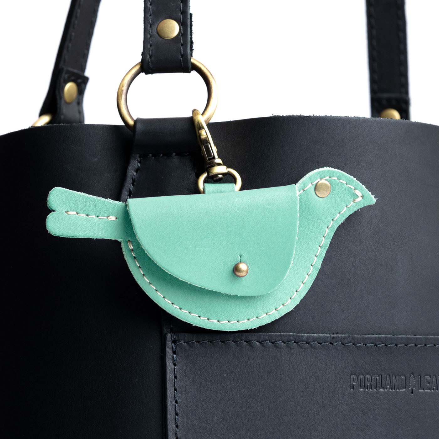 All Color: Mint | Bird shaped pouch with button closure and lobster clasp