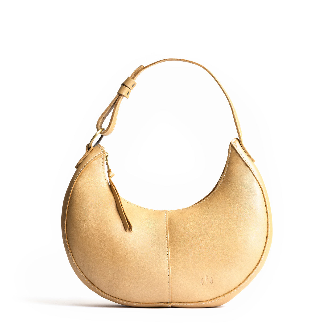 Champagne Classic | Crescent shaped shoulder bag with zipper closure and adjustable strap