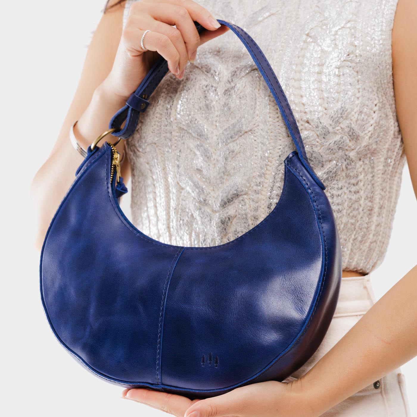 Cowboy Blue*Classic | Crescent shaped shoulder bag with zipper closure and adjustable strap