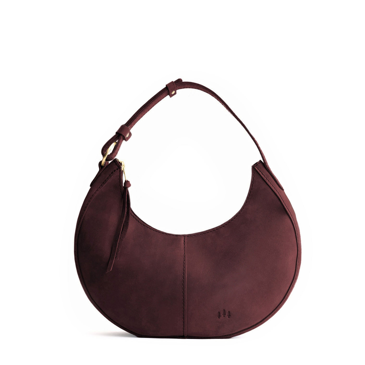 Merlot Classic | Crescent shaped shoulder bag with zipper closure and adjustable strap