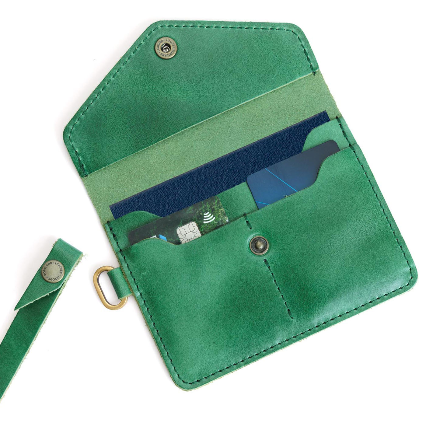 Cowboy Mint | Small Leather Passport Wristlet Open Shot