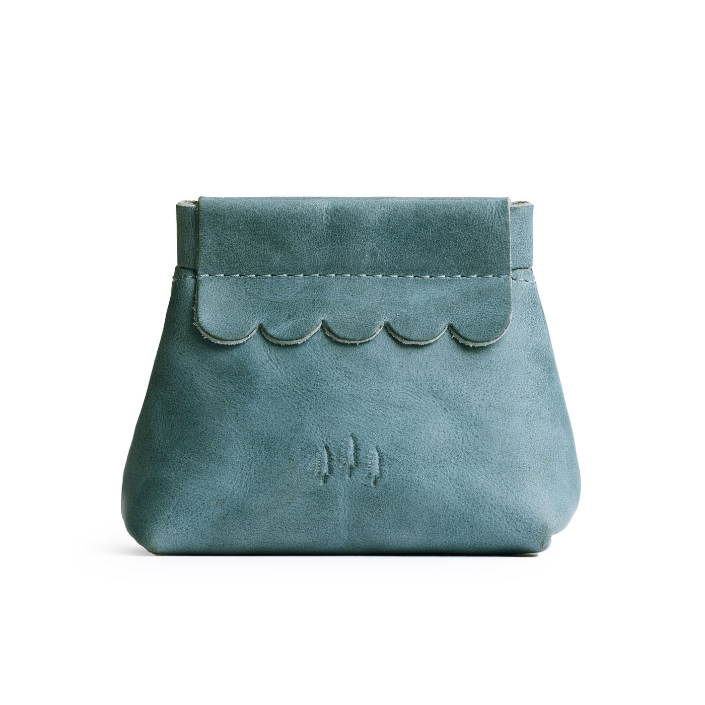 Aqua | Leather coin pouch with scalloped edge and three Portland leather tree emblems