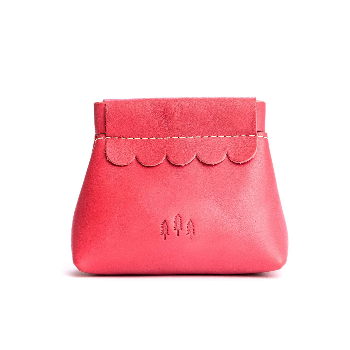 Tulip | Leather coin pouch with scalloped edge and three Portland leather tree emblems