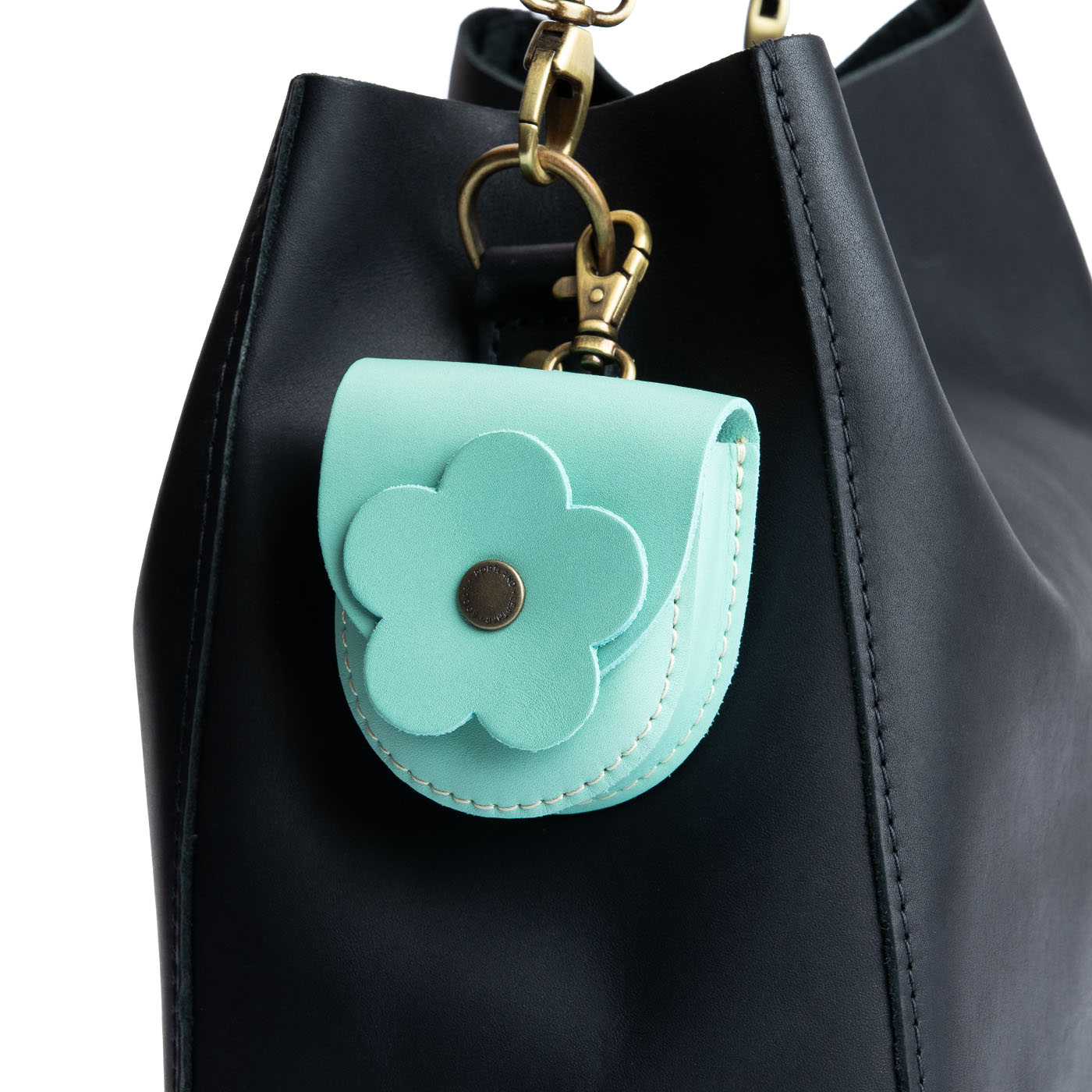 All Color: Mint | U shaped pouch with leather flower applique