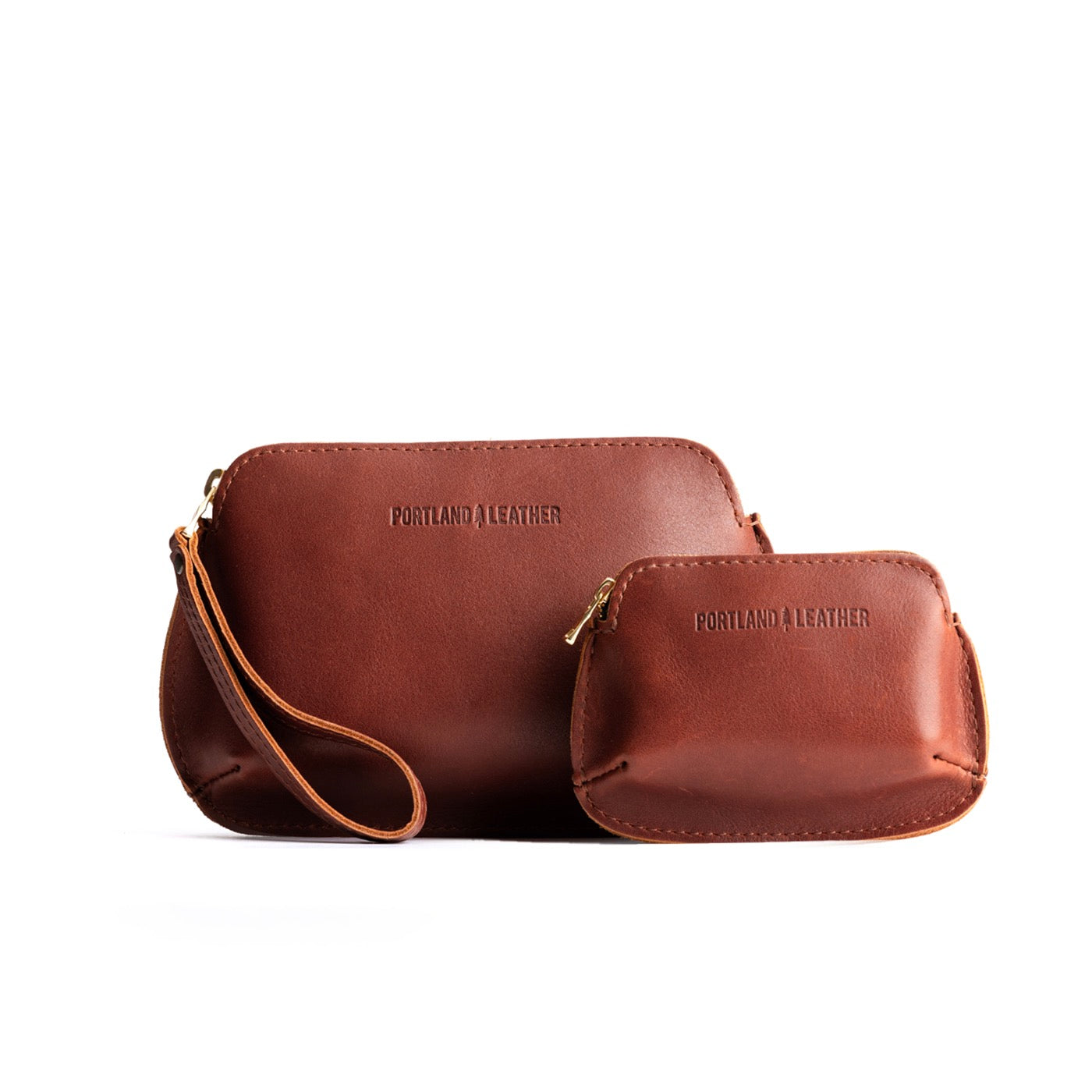 Chestnut | Small and large pouch with top zipper and curved edges