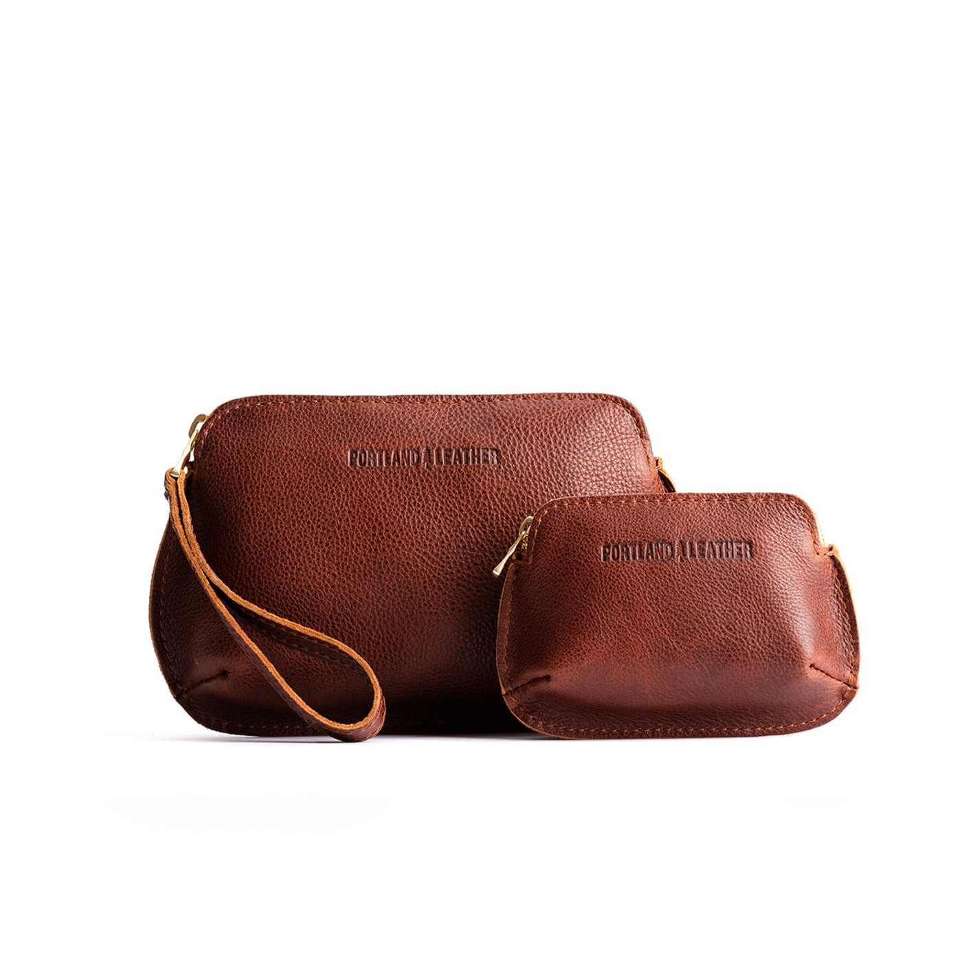 Nutmeg | Small and large pouch with top zipper and curved edges