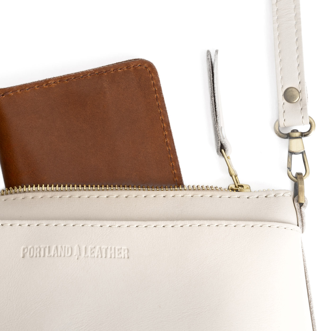  Bone | Zip top petite crossbody bag with detachable strap