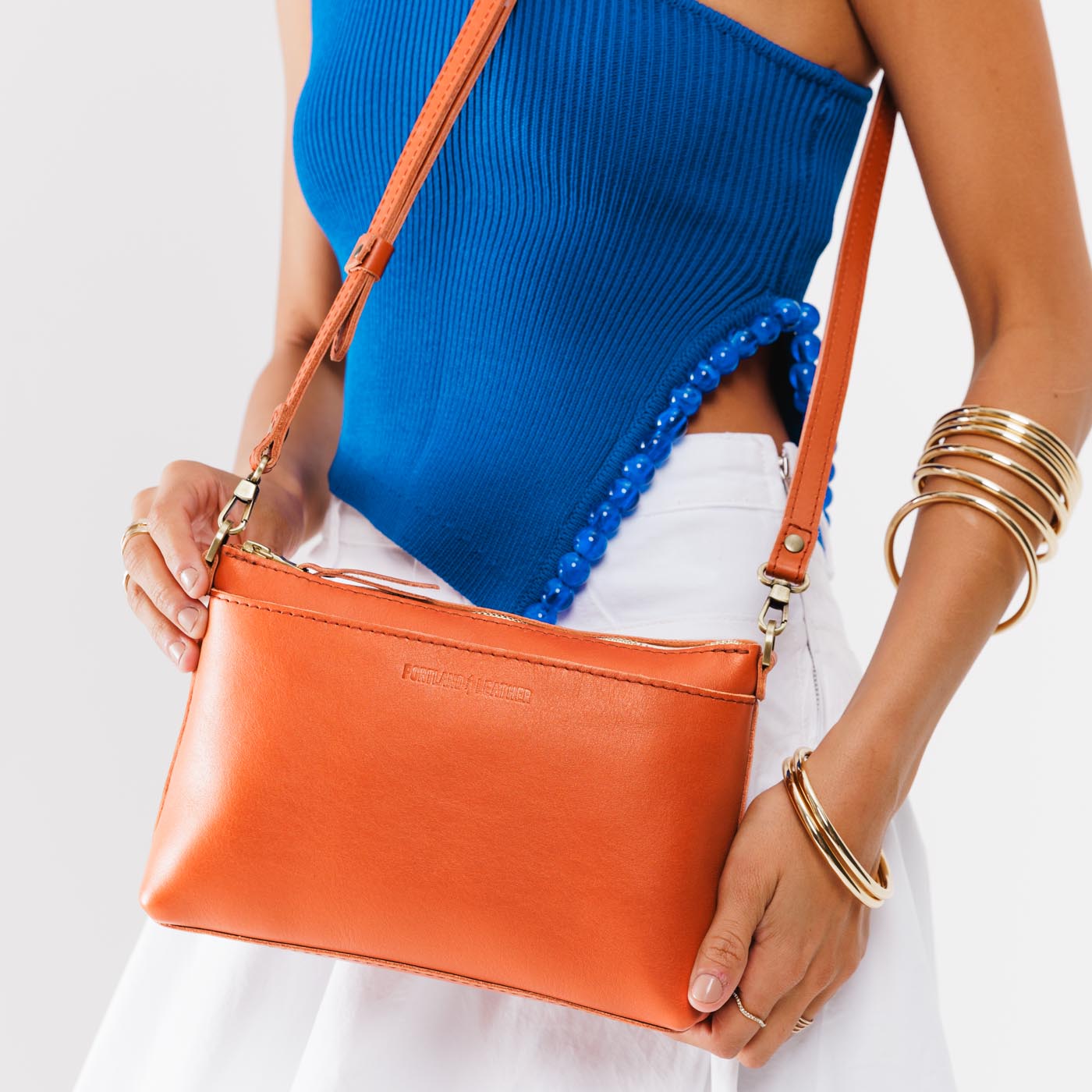 Persimmon | Zip top petite crossbody bag with detachable strap