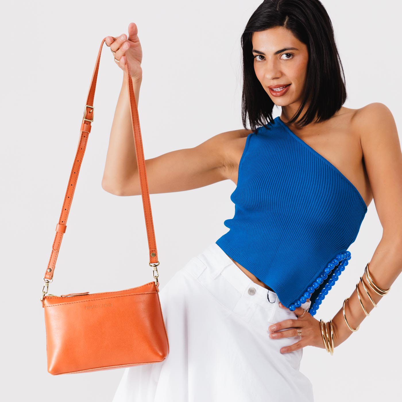 Persimmon | Zip top petite crossbody bag with detachable strap