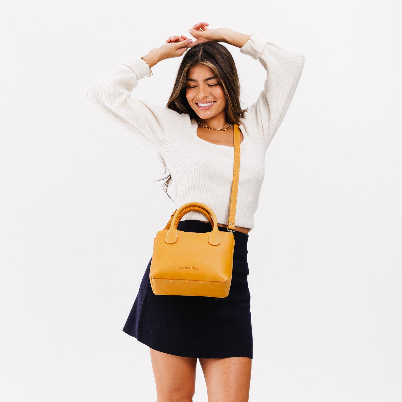 Sunflower Small | Petite tote purse with structured leather handles and crossbody strap