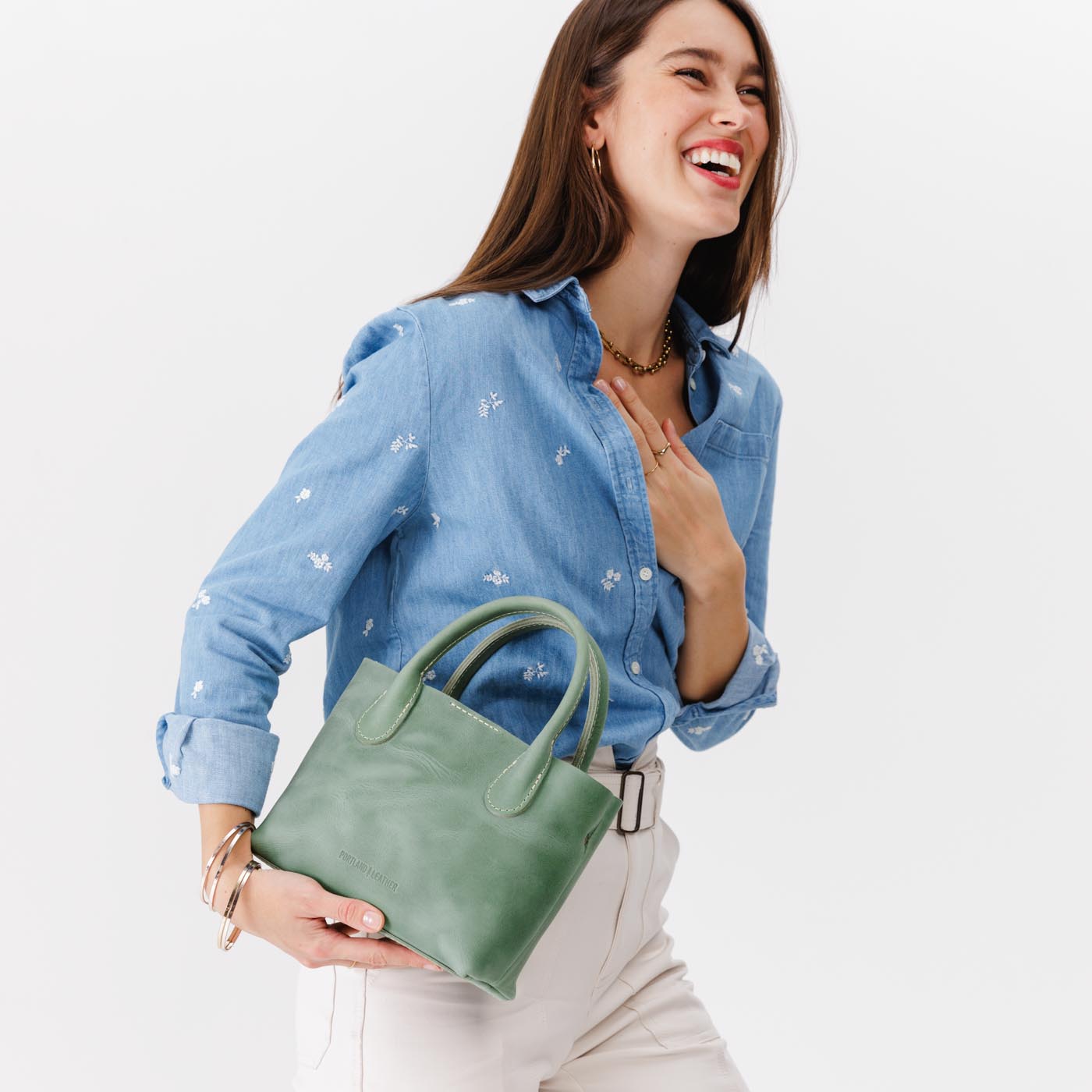 Cucumber*Small | Petite tote purse with structured leather handles and crossbody strap