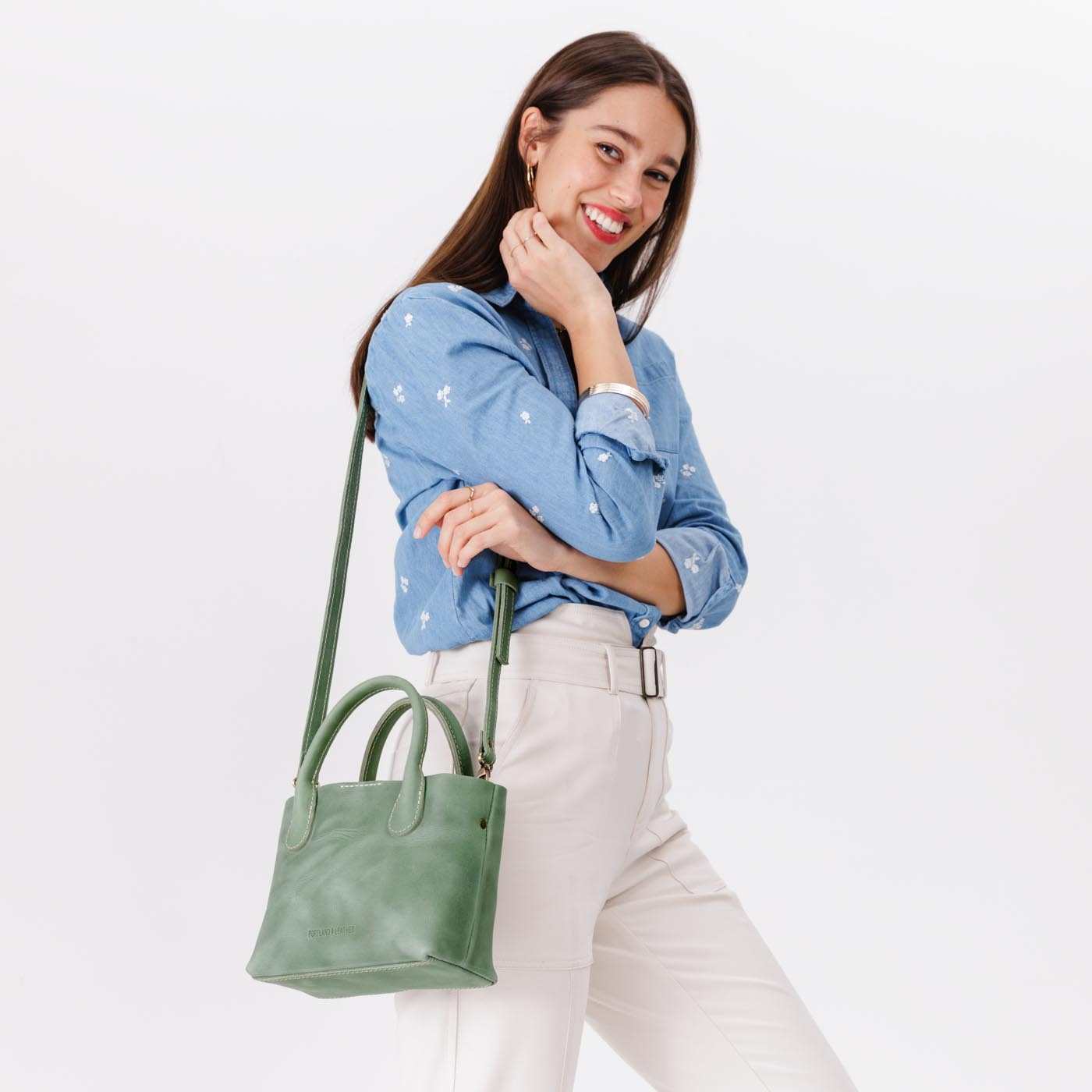 Cucumber*Small | Petite tote purse with structured leather handles and crossbody strap